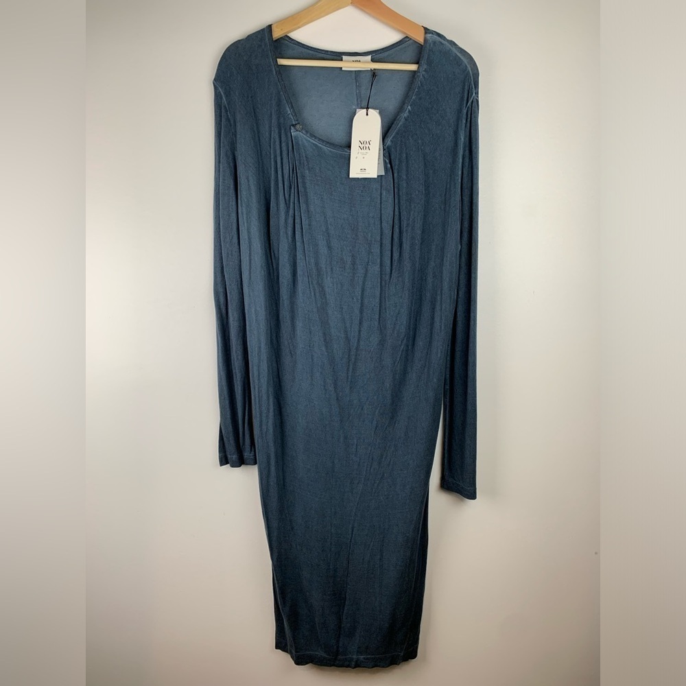 NWT Noa Noa Midi Dress Size Medium Cool Dyed Jersey India Ink Blue Long Sleeves
